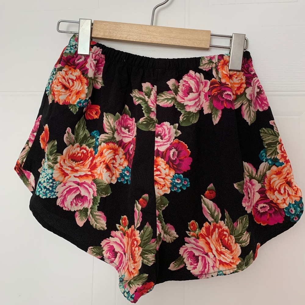 Black floral shorts